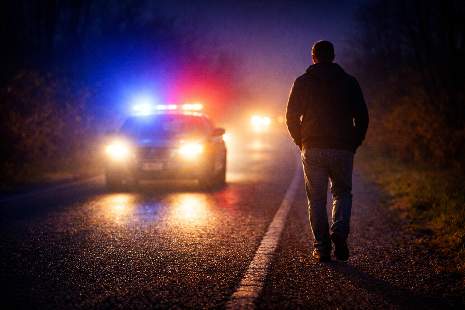 Silhouette dans la lumiere des gyrophares Une contravention pour avoir march&eacute; du &laquo; mauvais c&ocirc;t&eacute; &raquo; de la rue... et le montant fait &eacute;norm&eacute;ment r&eacute;agir