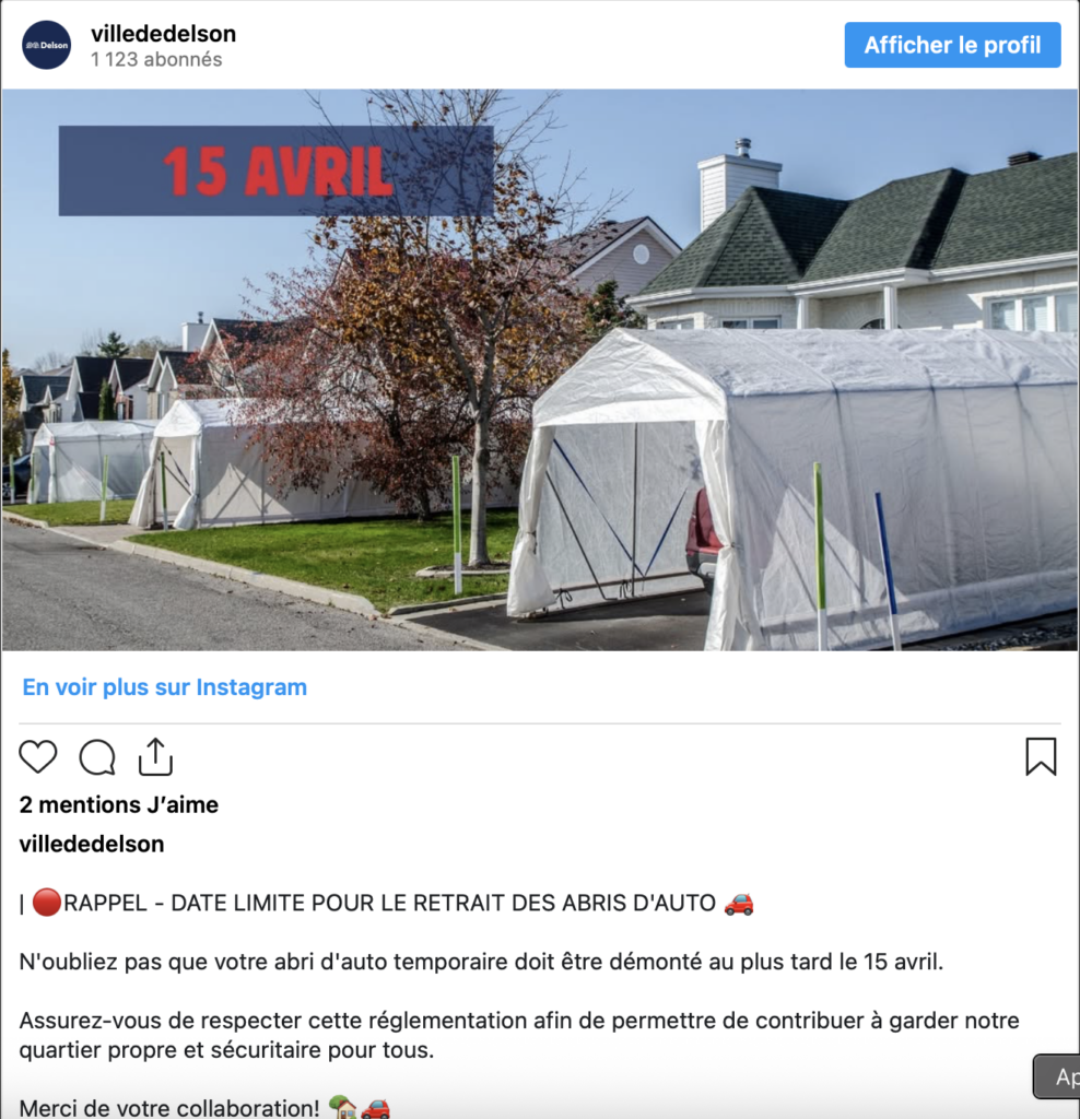 Capture le 2026 04 16 a 11.21.09 &laquo; Fin des abris Tempo : les inspecteurs municipaux passent &agrave; l'action et les amendes pourraient vous co&ucirc;ter jusqu'&agrave; 1 000 $. &raquo; D&eacute;couvrez quand sera le tour de votre ville ?