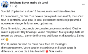 Capture decran 2026 10 07 153958 Le maire de Laval donne de ses nouvelles apr&egrave;s 13 heures d&rsquo;intervention