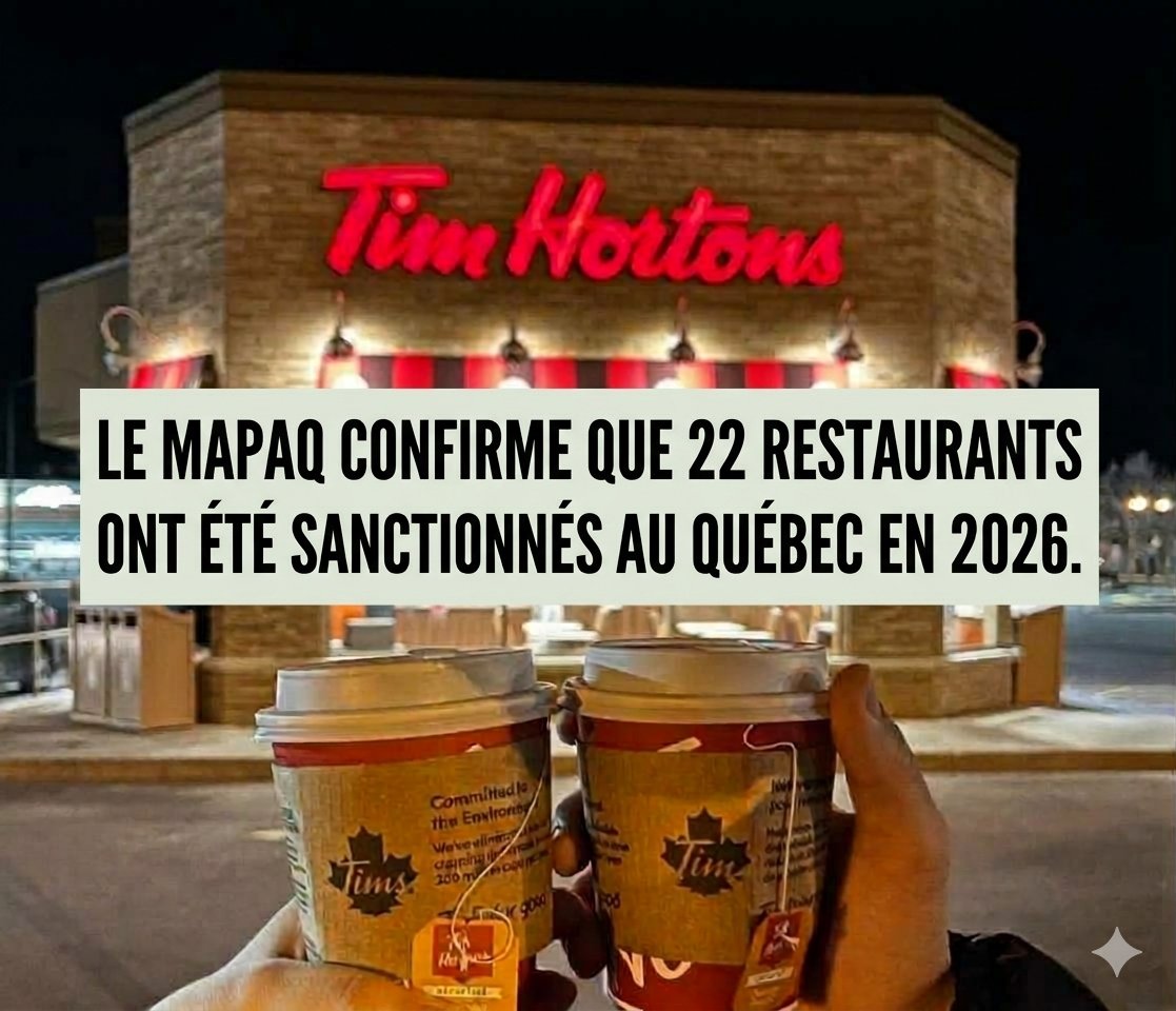 Des amendes allant jusqu’à 2 800 $ pour 22 Tim Hortons au Québec depuis 2026 1 Des amendes allant jusqu’à 2 800 $ pour 22 Tim Hortons au Québec depuis 2026 mapaq Des amendes allant jusqu’à 2 800 $ pour 22 Tim Hortons au Québec depuis 2026